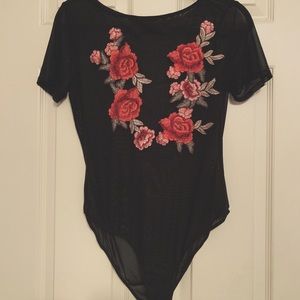 Mesh net roses black bodysuit Forever 21
